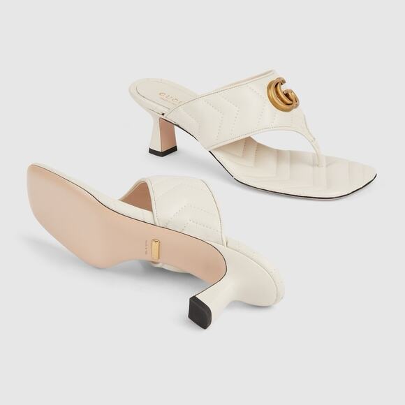 Gucci Marmont Chevron Double G 40/ US 10 Thong Heel Sandals White Leather NIB - Picture 3 of 15